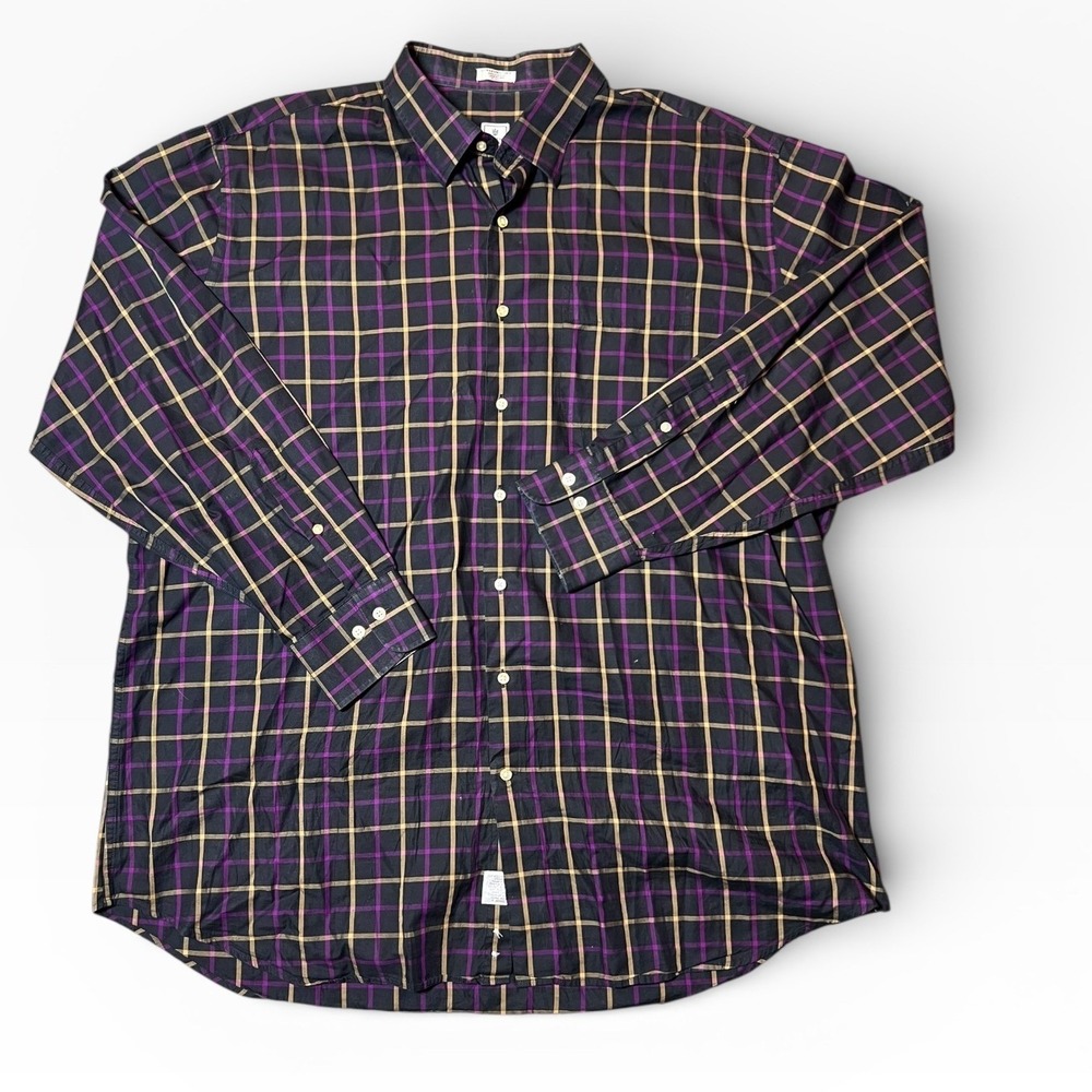 Peter Millar Plaid Button Down Shirt XXL Long Sleeve 100% Cotton Mens Purple Blk